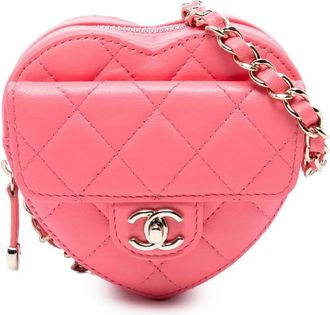 Chanel 2021 kleine CC in Love Heart lamsleren crossbodytas - Roze