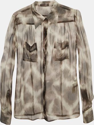 Roberto Cavalli Brown Animal Print Silk Sheer Shirt