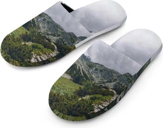 Generic Slovakia Vysoké Tatry Mountain Warm Mens Slippers Slip On Soft Fleece House Shoes Winter Indoor Outdoor