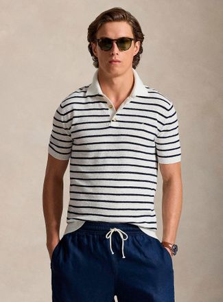 Polo Ralph Lauren Polo Shirt Ralph Lauren - Mens Twin-stripe linen-blend knit Polo Shirt