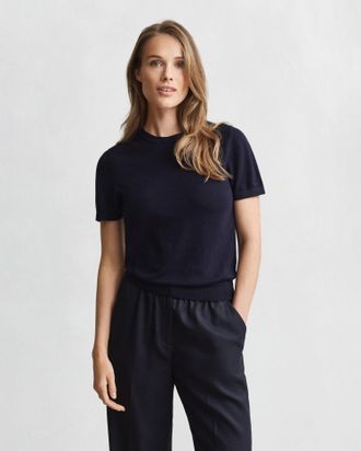 GANT Women Lightweight Knit Short Sleeve Crew Neck Sweater (XL) EVENING BLUE