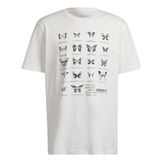 adidas Mens adidas originals Butterfly Printing Casual Sports Loose Short Sleeve White T-Shirt HF4801