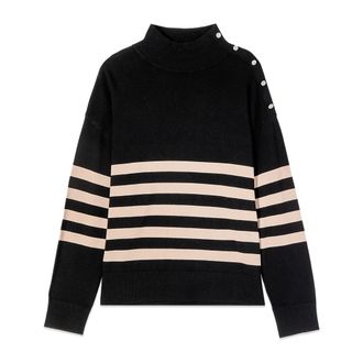Oltre Gestreept colbert met schouderknopen - Dames - Truien - Zwart - Maat: XL Nylon
