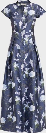 Sachin & Babi Marta Pleated Floral Mikado Gown