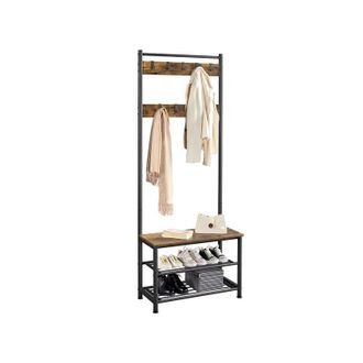 Yaheetech Yaheetech - Perchero De Madera Para Recibidor Perchero De Pie Rustico Estante De Entrada Con 3 Estantes Y 9 Ganchos Extra&iacute;bles Marr&oacute;n