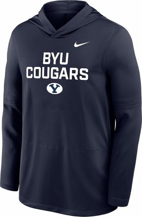Nike Brigham Young University Cougars Sideline Nike Mens Dri-FIT Long-Sleeve Hooded T-Shirt in Blue | IH5938-419