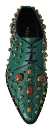 Dolce & Gabbana Womens Green Leather Crystal Dress Broque Shoes