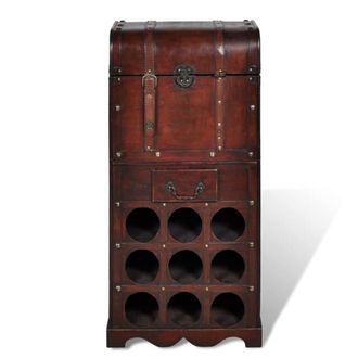 Berkfield Home Wooden Wine Rack for 9 Bottles with Storage in Red