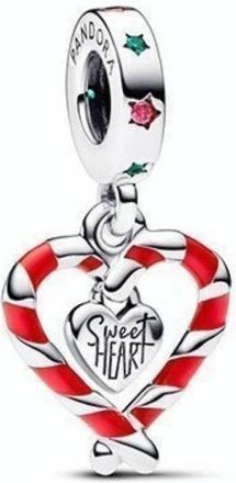 Pandora Double Candy Cane Heart Christmas Dangle Charm