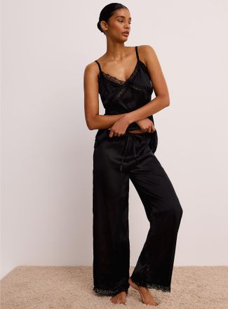 Miiyu Womens Lace hem satiny pant