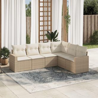 vidaXL Juego De Sof&aacute;s Jard&iacute;n Con Cojines 6 Pzas Rat&aacute;n Sint&eacute;tico Beige Vidaxl