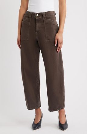 Moussy Vintage Pomonok High Waist Stretch Cotton Twill Ankle Pants in Brown at Nordstrom, Size 29
