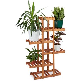 Relaxdays Relaxdays - Wooden Flower Rack, 5 Shelves, Indoor Plant Stand, Multi-Tier, HxWxD: 125 x 81 x 25 cm, Light Brown