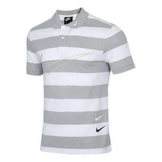 Nike Sportswear Swoosh Stripe Colorblock Short Sleeve polo Gray White CJ4910-077