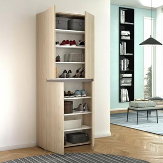 Dmora Armario Multiusos Grande Bacopa, Zapatero Con Estantes Regulables, Zapatero Con 4 Puertas, 100% Made In Italy, 80x37h195 Cm, Olmo, Con Embalaje Reforz