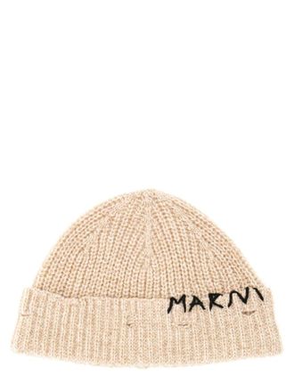 Marni Beige Embroidered Knitted Beanie Hat