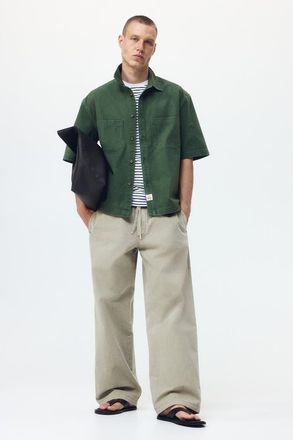 H&M Loose Fit Cotton Canvas Trousers in Light Khaki Green at Nordstrom, Size Xx-Large