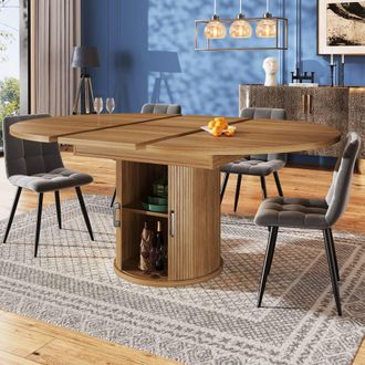 Merax Extendable Round to Oval Dining Table with Storage in Brown