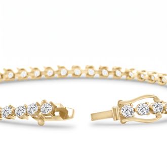 Pompeii3 Certified 4.20Ct TW Diamond 3-Prong Tennis Bracelet 7 14k Yellow Gold Lab Grown
