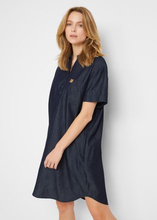 Bonprix Jeanskleid BONPRIX, Damen, Gr. 36, N-Gr, blau (blau denim used), Denim/Jeans, Obermaterial: 100% Baumwolle, unifarben, oversize knielang, V-Ausschnitt