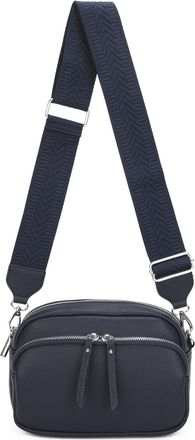 Generic Crossbody Bag with Adjustable Geometric Strap, Vegan Leather, Double Zipper Compartment (Navy)