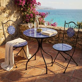 Milani Home AVEIRO - set due sedie pieghevoli e tavolo rotondo con decori