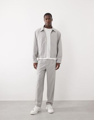 Asos Pantaloni eleganti affusolati comodi in seersucker grigio chiaro in coordinato-Blu