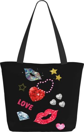 AOOEDM Sparkling Heart And Lips Ladies Shopping Bag 13x11x7in.The Perfect ValentineS Day Gift.It Is The Best ValentineS Day Gift For Mom, Daughter, Wife,Etc