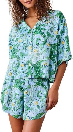 Printfresh Sweet Dreams Satin Short Pajamas in Blue Lagoon at Nordstrom, Size X-Large