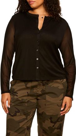 Sanctuary Mesh Long Sleeve Cardigan in Black at Nordstrom, Size 2X