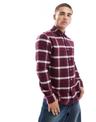 Tommy Hilfiger Camicia bordeaux a quadri sfumati spazzolata-Rosso