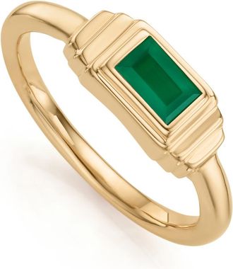 Monica Vinader Gold Baja Deco Ring Green Onyx