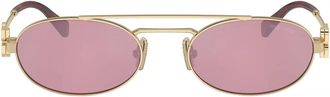 Miu Miu Gold 0MU 54ZS Miu Miu Logo Metal Oval Sunglasses