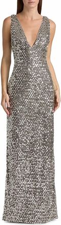 Ramy Brook Ellie Sequined Gown In Platinum Sequin