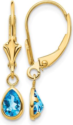Diamond2Deal 14k Yellow Gold 6x4mm December & Blue Topaz Earrings