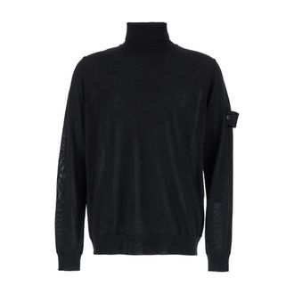 Stone Island Zwarte Merinos Girocollo Sweaters - Heren - Coltruien - Zwart - S - Wol - Truien & Vesten