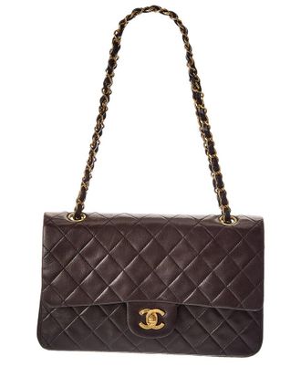 Chanel Black Lambskin Leather Classic Double Flap Ghw Medium (Authentic Pre- Loved)