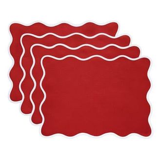 Solino Home Linen Placemats - Giselle Scallop Edge, 14 x 19 in Christmas Red at Nordstrom, Size Medium