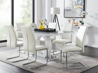 Furniturebox Giovani 6-Seater Grey Glass Dining Table & 6 Lorenzo Faux Leather Dining Chairs in White