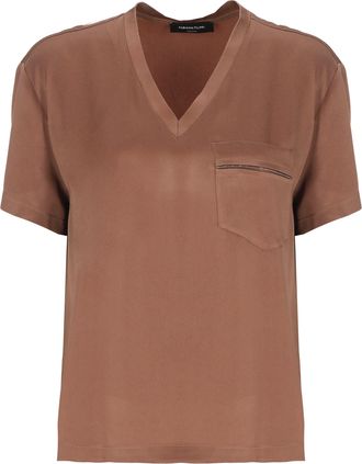 Fabiana Filippi Brown Lightpoint Detail V-Neck T-Shirt