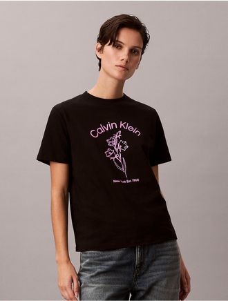 Calvin Klein Jeans Calvin Klein Womens Floral Logo Graphic Classic T-Shirt - Black - XS