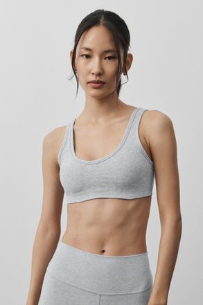 Alo Alosoft Center Stage Bra in Vintage Athletic Heather, Size: Medium