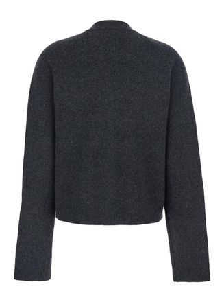 Toteme Womens Round Neck Cardigan Grey Wool-Blend Tops Top