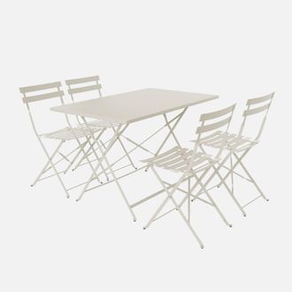 Sweeek 4-seater Folding Metal Bistro Garden Table in Beige