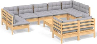 vidaXL Juego De Muebles De Jard&iacute;n 10 Pzas Y Cojines Madera Maciza Pino Vidaxl