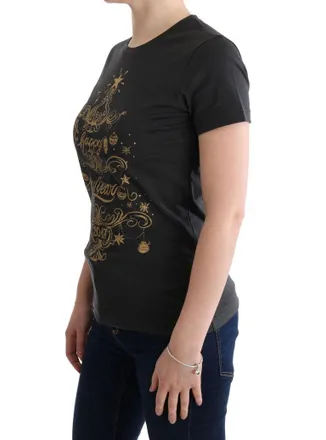 Dolce & Gabbana Gold-Printed Cotton T-Shirt - Black