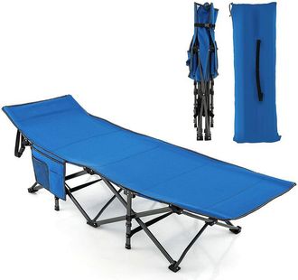 Costway Costway - Cama Plegable Camping, Reposacabezas Inclinado, Bolsillo Lateral, Bolsa De Transporte, Soporta 272 Kg, Cama Camping Excursionismo, Senderism