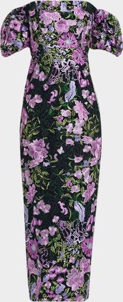 Milly Nene Floral-Embroidered Column Gown