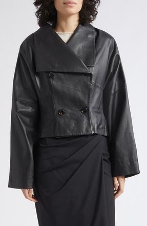 Marella Leather Double Breasted Jacket in Black at Nordstrom, Size 12