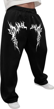 Generic Mens Fleece Lined Joggers Straight Leg Joggers ElasticWaist Sweatpants Thickened Thermals Tracksuit Bottoms Solid-coloured Thermal Trousers Comfortabl